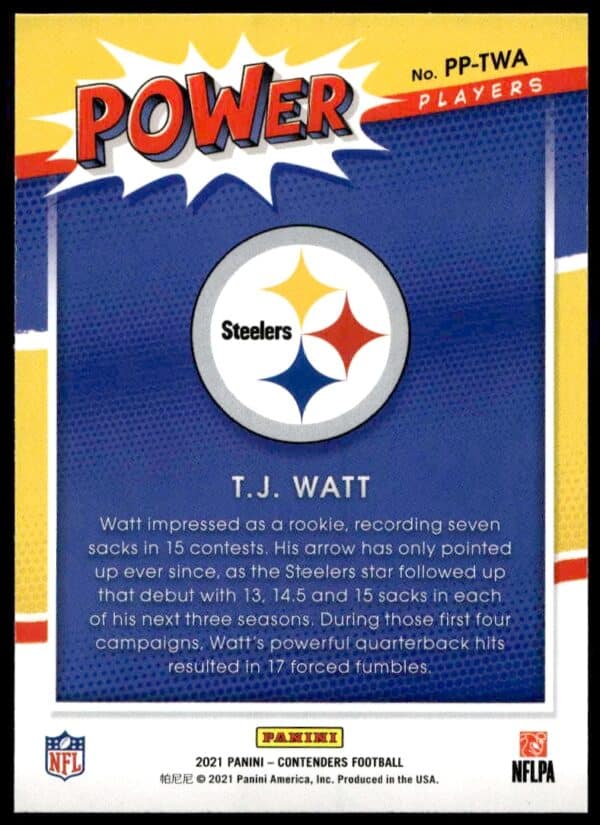 2021 Panini Contenders T.J. Watt Power Players #PP-TWA (Back)