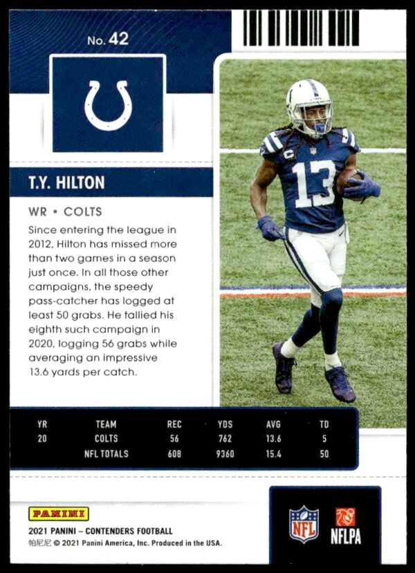 2021 Panini Contenders T.Y. Hilton #42 (Back)