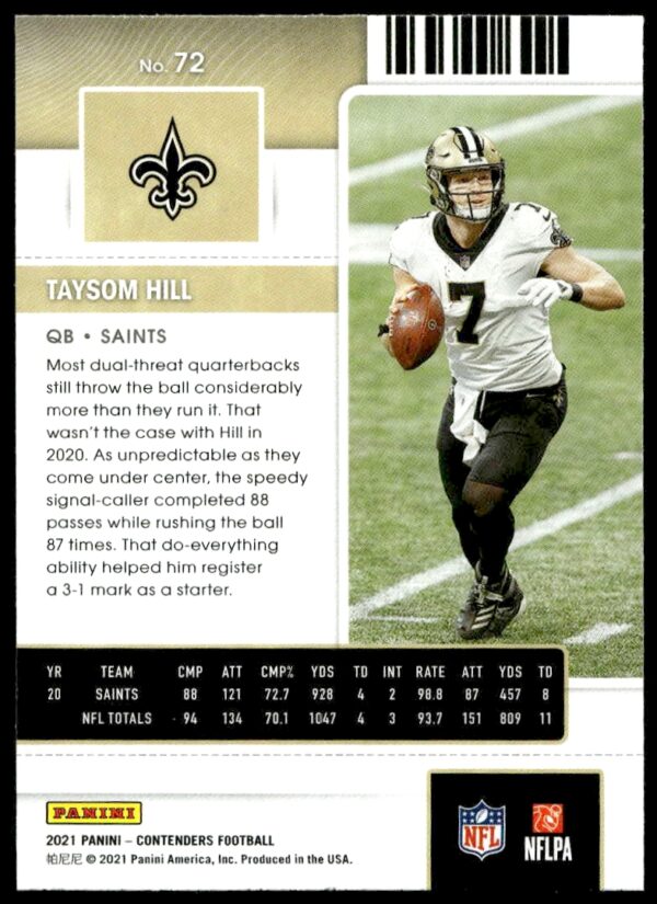 2021 Panini Contenders Taysom Hill #72 (Back)