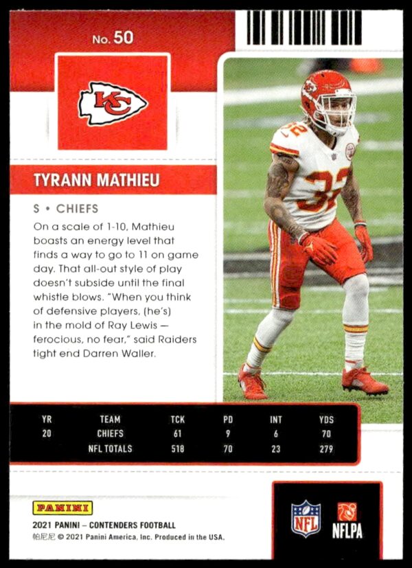 2021 Panini Contenders Tyrann Mathieu #50 (Back)