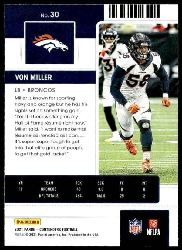 2021 Panini Contenders Von Miller #30 (Back)