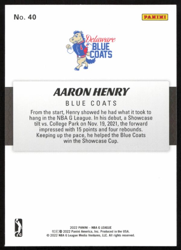 2022 Panini NBA G League Aaron Henry #40 (Back)