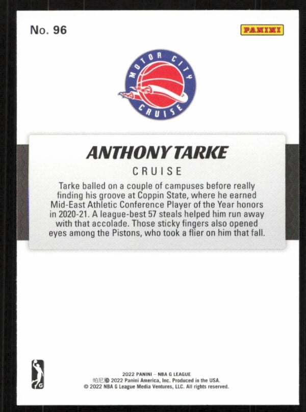 2022 Panini NBA G League Anthony Tarke #96 (Back)