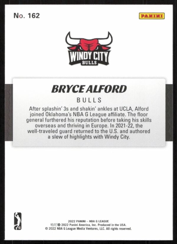 2022 Panini NBA G League Bryce Alford #162 (Back)