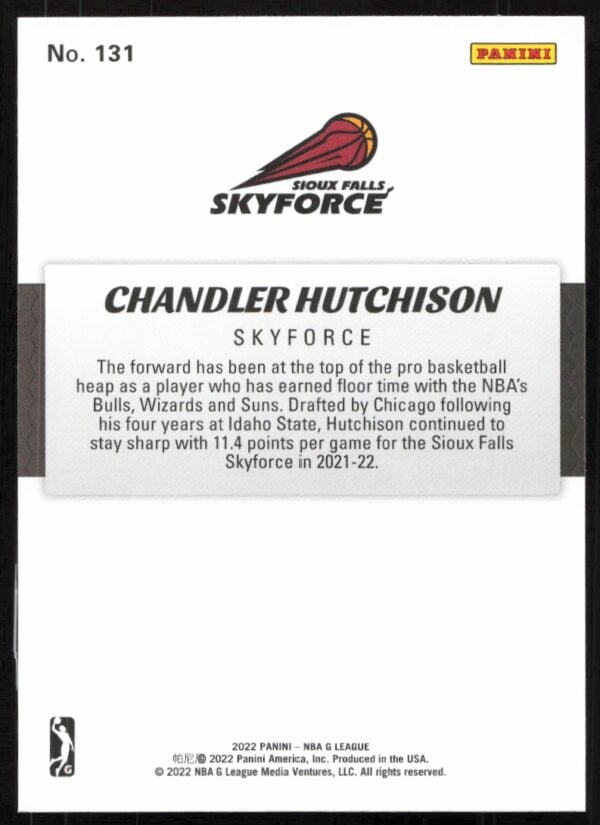 2022 Panini NBA G League Chandler Hutchison #131 (Back)