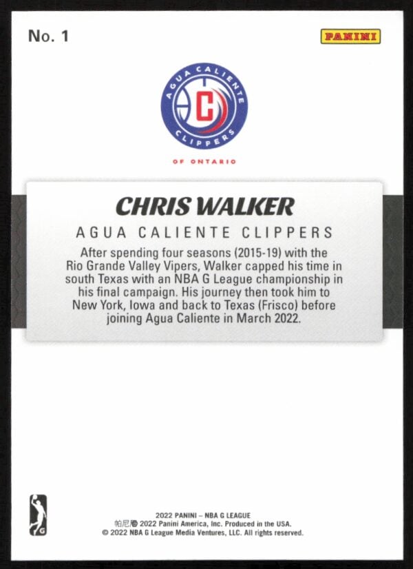 2022 Panini NBA G League Chris Walker #1 (Back)