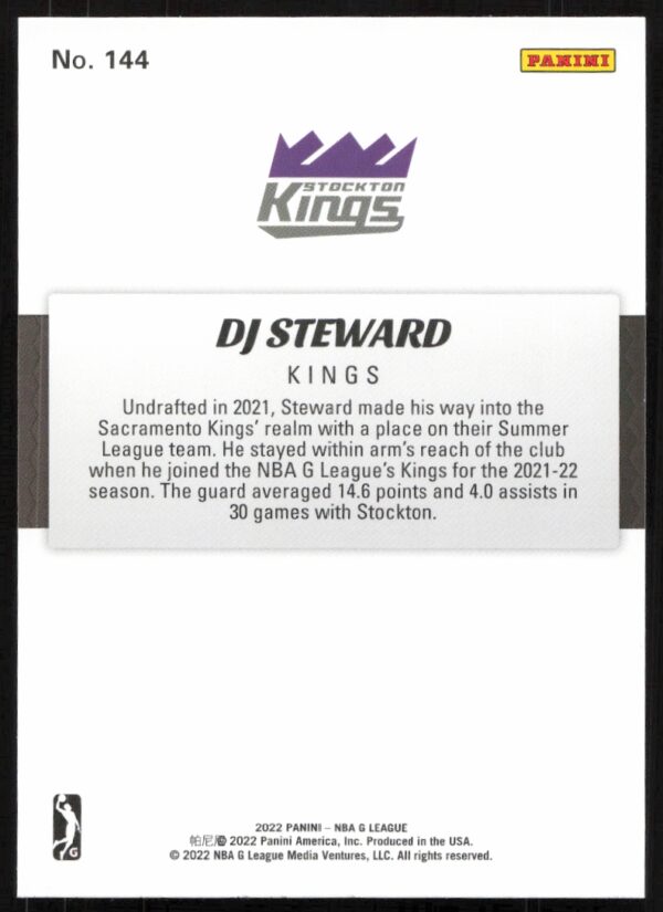 2022 Panini NBA G League DJ Steward #144 (Back)