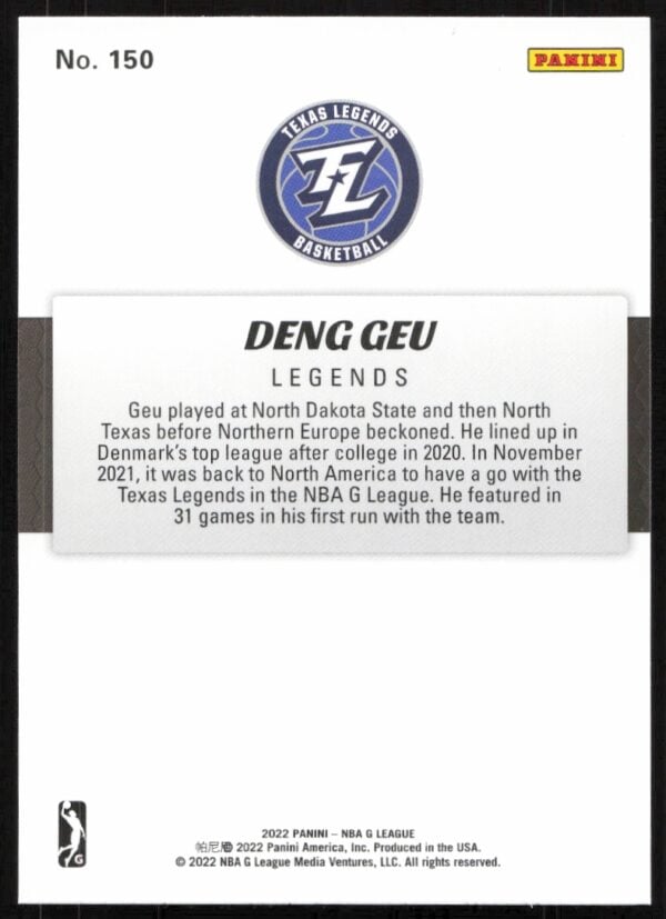 2022 Panini NBA G League Deng Geu #150 (Back)