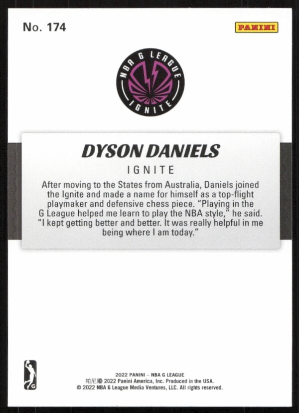 2022 Panini NBA G League Dyson Daniels #174 (Back)