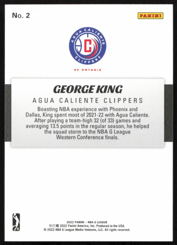 2022 Panini NBA G League George King #2 (Back)