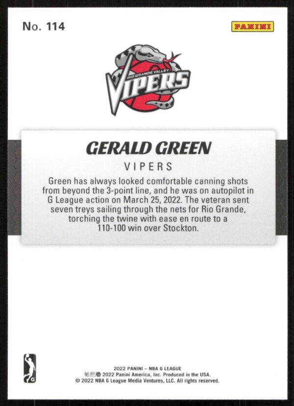 2022 Panini NBA G League Gerald Green #114 (Back)