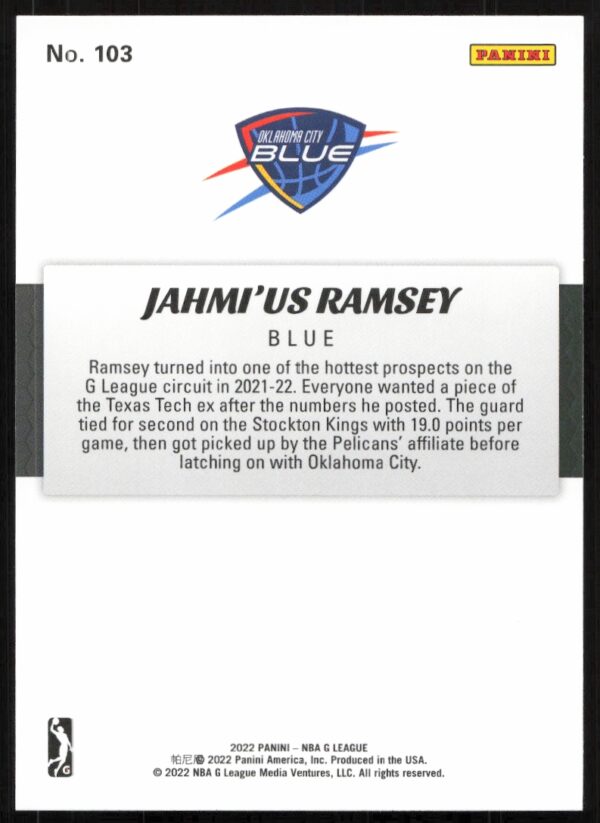 2022 Panini NBA G League Jahmi'us Ramsey #103 (Back)