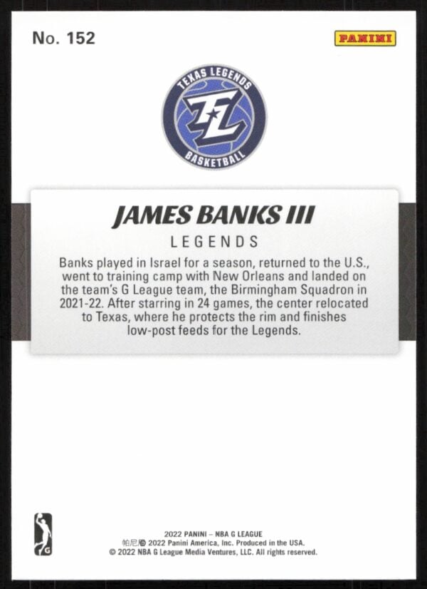 2022 Panini NBA G League James Banks III #152 (Back)