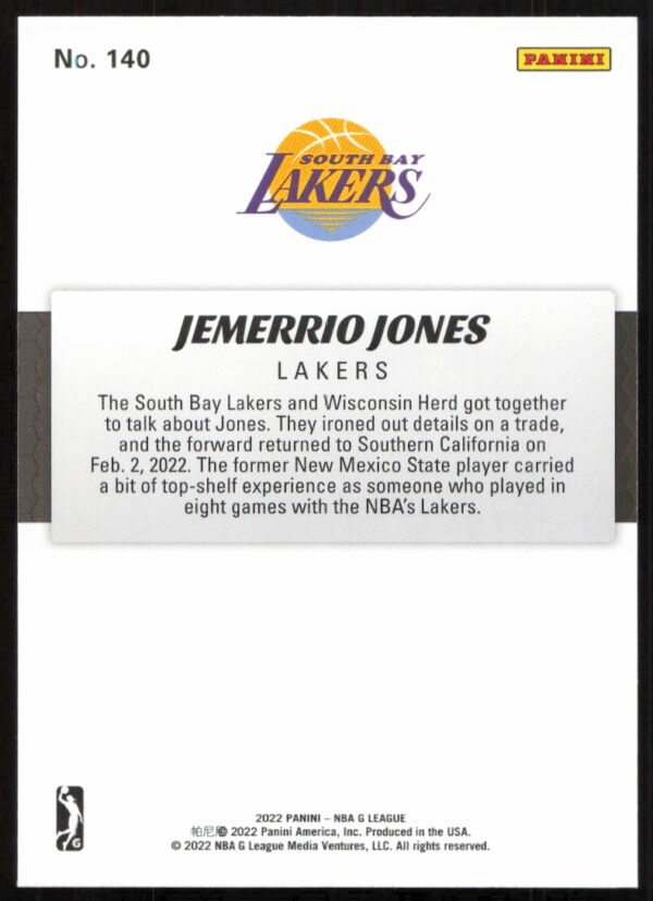 2022 Panini NBA G League Jemerrio Jones #140 (Back)