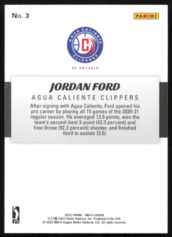 2022 Panini NBA G League Jordan Ford #3 (Back)