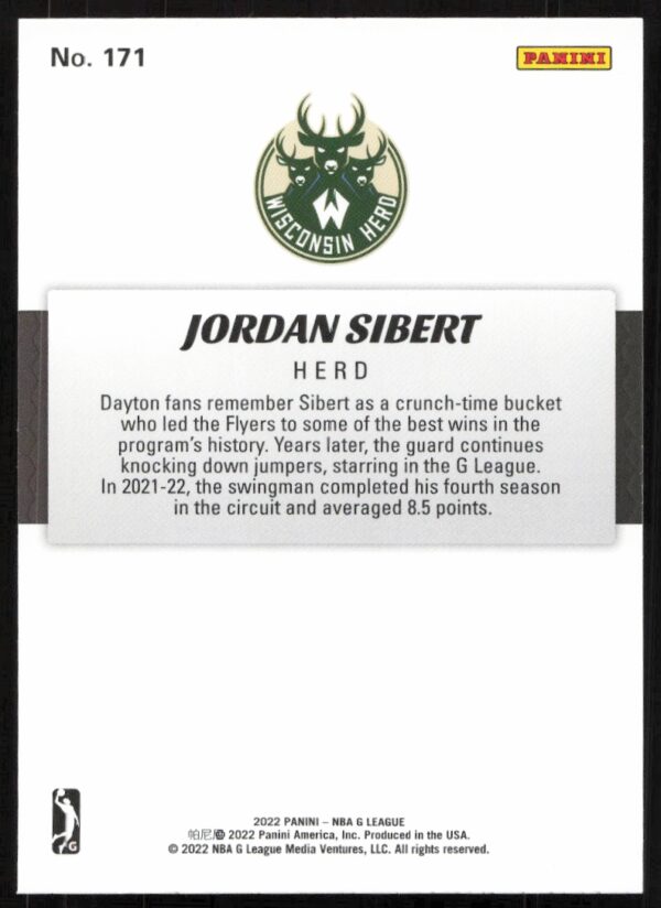 2022 Panini NBA G League Jordan Sibert #171 (Back)