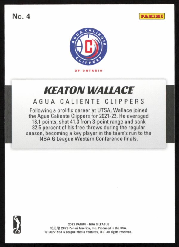 2022 Panini NBA G League Keaton Wallace #4 (Back)