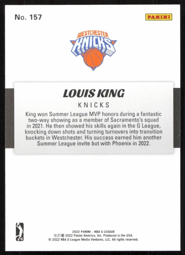 2022 Panini NBA G League Louis King #157 (Back)