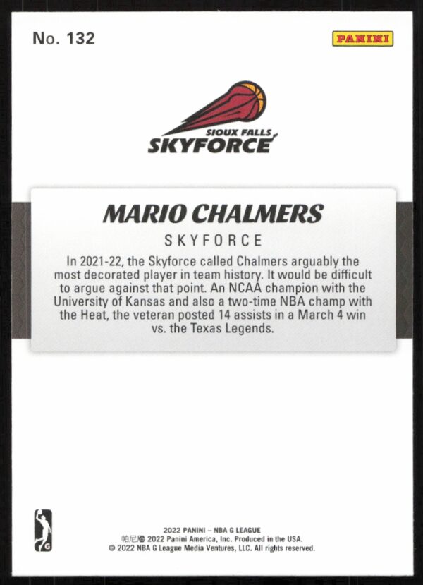 2022 Panini NBA G League Mario Chalmers #132 (Back)