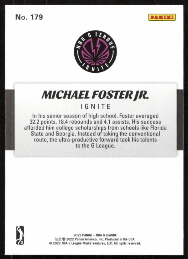 2022 Panini NBA G League Michael Foster Jr. #179 (Back)