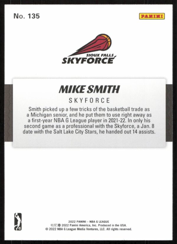 2022 Panini NBA G League Mike Smith #135 (Back)