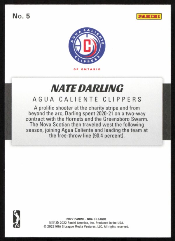 2022 Panini NBA G League Nate Darling #5 (Back)