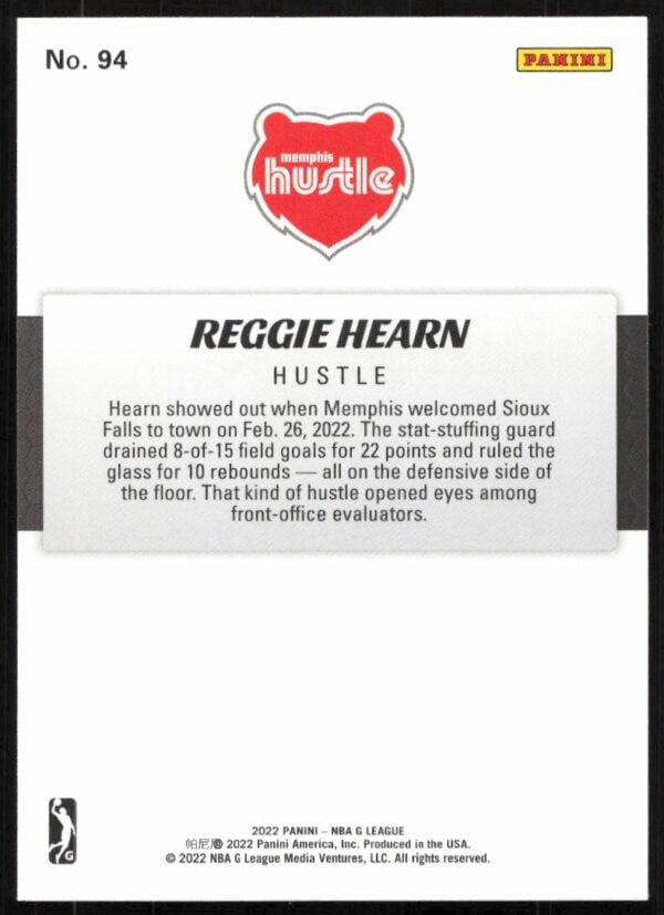 2022 Panini NBA G League Reggie Hearn #94 (Back)