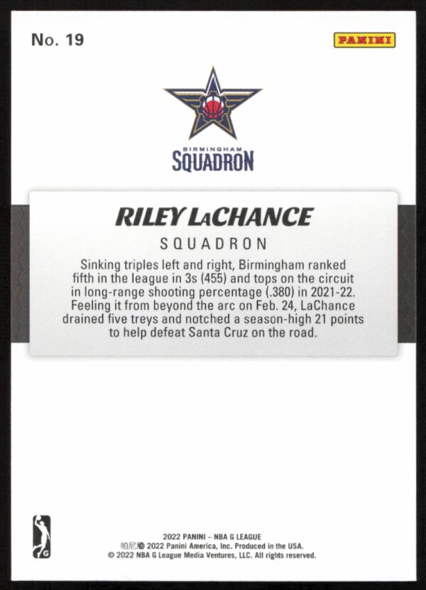 2022 Panini NBA G League Riley LaChance #19 (Back)