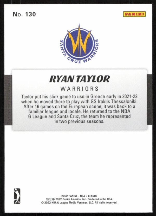 2022 Panini NBA G League Ryan Taylor #130 (Back)