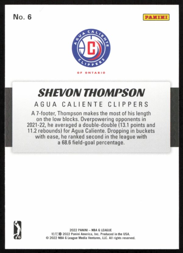 2022 Panini NBA G League Shevon Thompson #6 (Back)