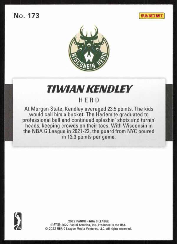 2022 Panini NBA G League Tiwian Kendley #173 (Back)