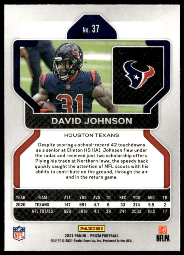 2022 Panini Prizm David Johnson #37 (Back)