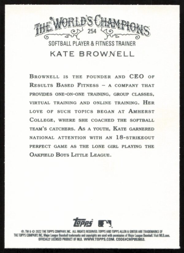 2022 Topps Allen & Ginter Kate Brownell #254 (Back)