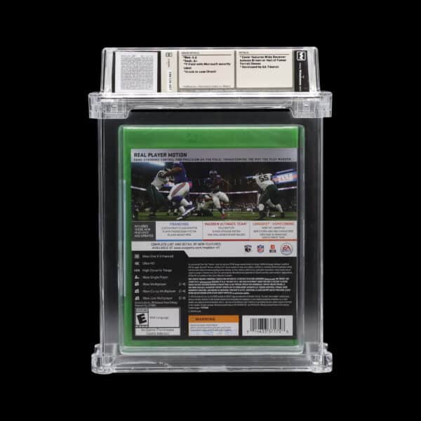 Graded Madden NFL 19 collectible card in protective case.