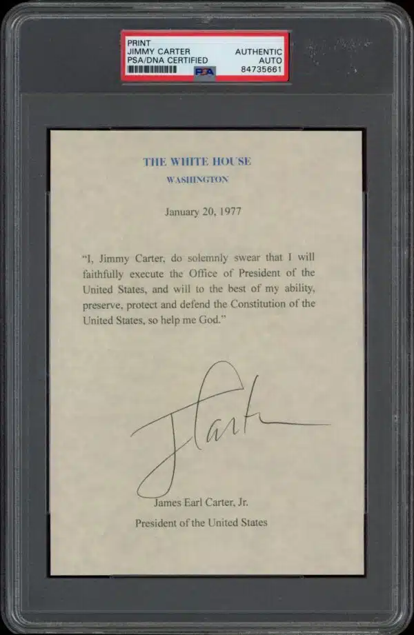 President Jimmy Carter Signed Oath of Office Print Autograph (5x7) (PSA & DNA Certified) (Front)