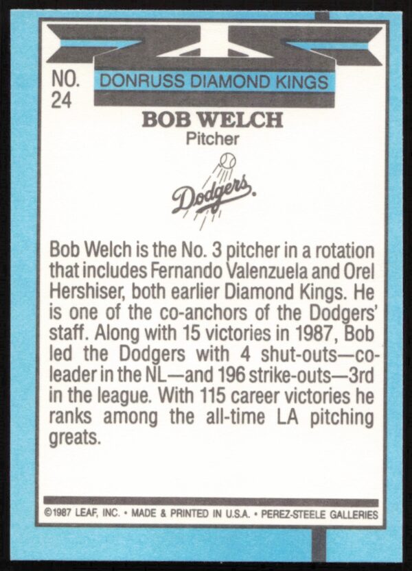 1988 Donruss Bob Welch #24 (Back)