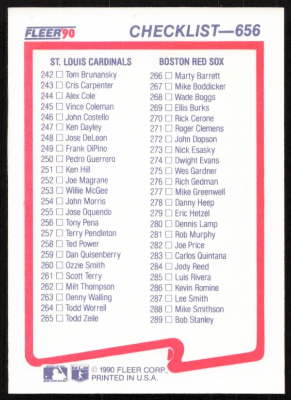 1990 Fleer Checklist #656 (Back)