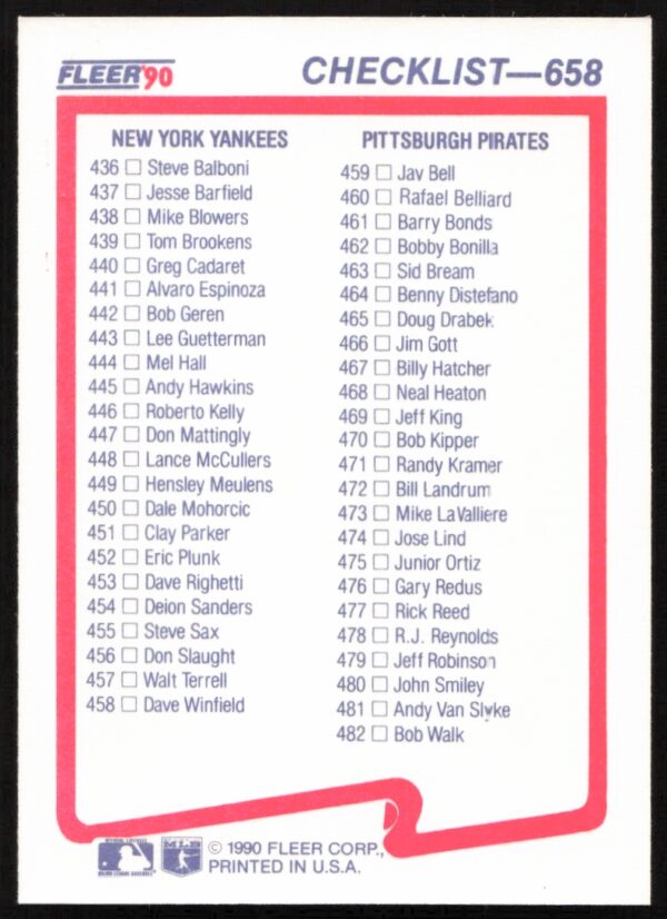 1990 Fleer Checklist: Rangers / Brewers / Expos / Twins CL #657 (Back)