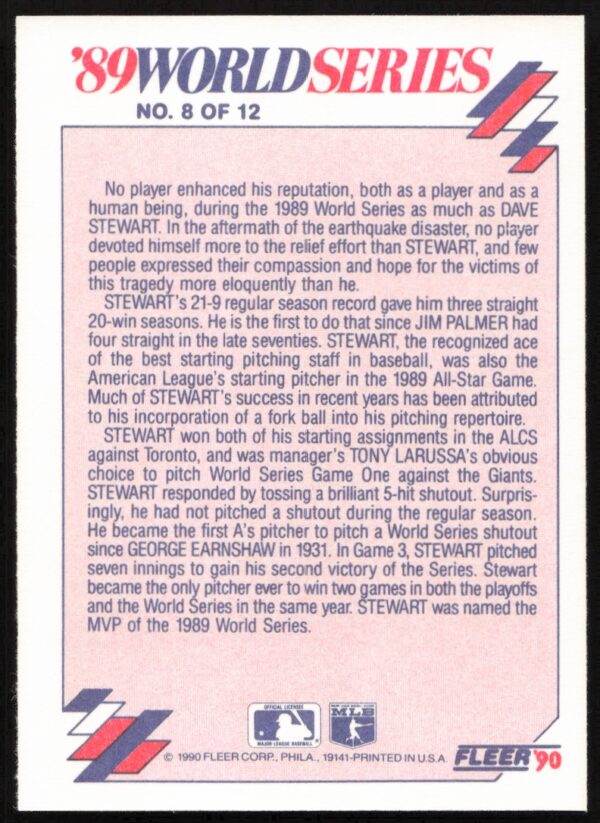 1990 Fleer Dave Stewart - Oakland's MVP World Series #8 (Back)