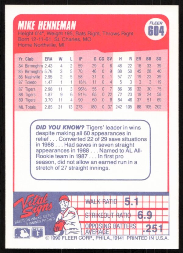 1990 Fleer Frank Tanana #616 (Back)