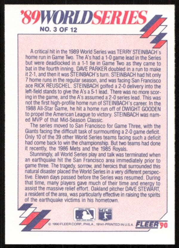 1990 Fleer Game Two's Crushing Blow! World Series #3 (Back)