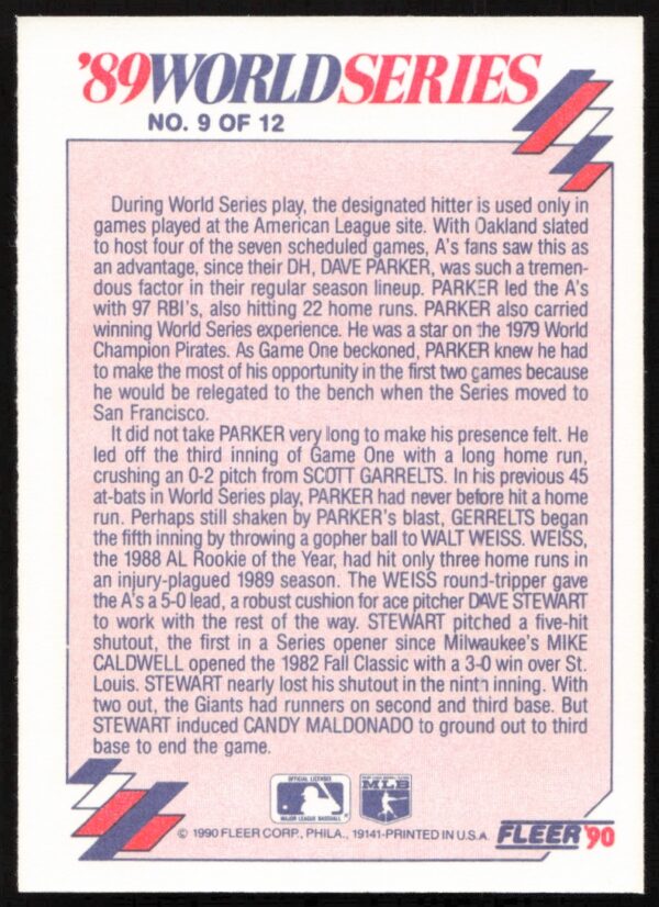 1990 Fleer Parker's Bat Produces Power World Series #9 (Back)