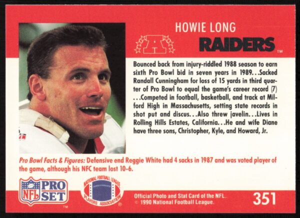 1990 Pro Set Howie Long #351 (Back)