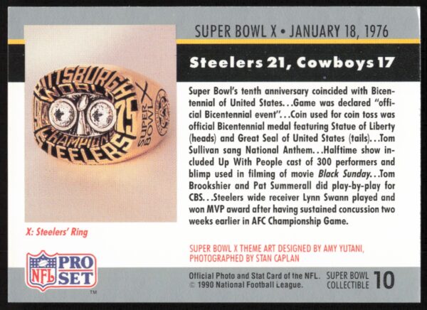 1990 Pro Set Super Bowl X Super Bowl Collectibles #10 (Back)