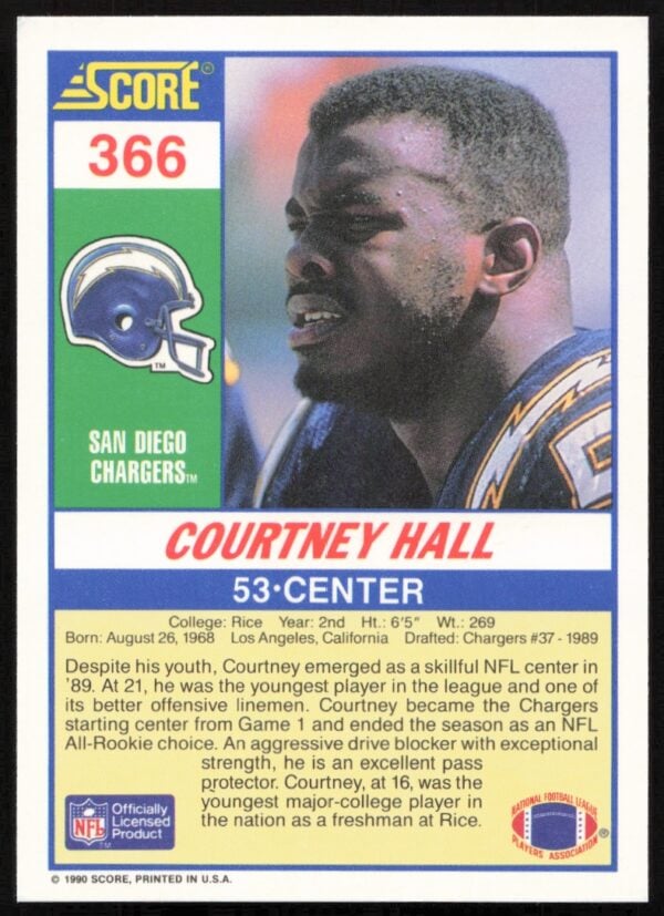 1990 Score Courtney Hall #366 (Back)