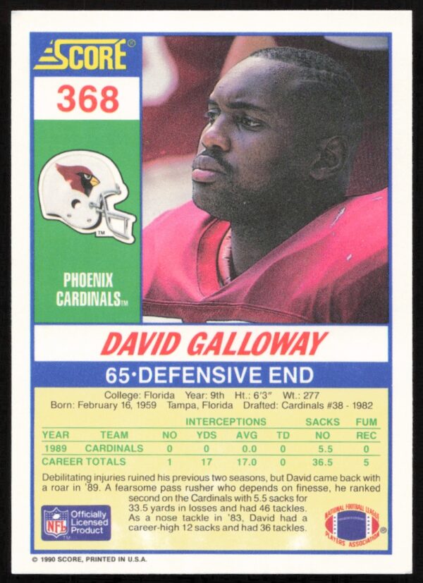 1990 Score David Galloway #368 (Back)