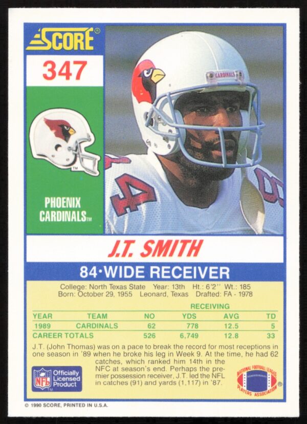 1990 Score J.T. Smith #347 (Back)