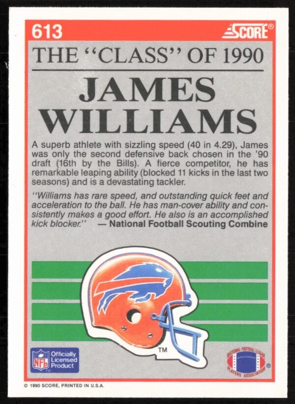 1990 Score James Williams #613 (Back)