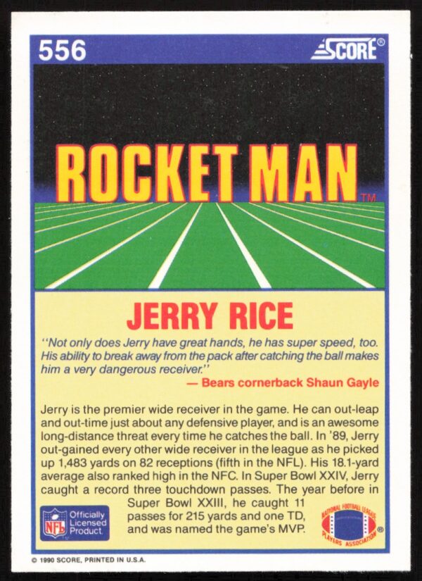 1990 Score Jerry Rice #556 (Back)