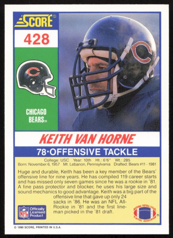 1990 Score Keith Van Horne #428 (Back)